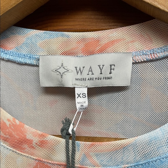 WAYF Sheer  Short Sleeve Floral Top - Blue and Peach - Picture 2 of 11